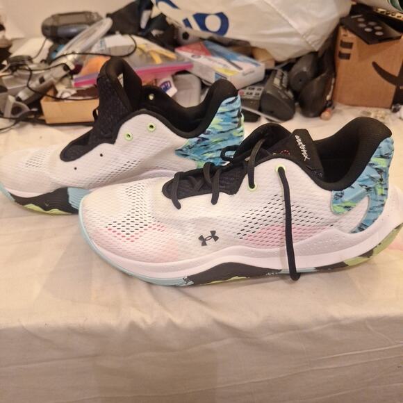 Under Armour Spawn Basketball Shoe Men's White/Light Blue Size 8.5 - Picture 1 of 8